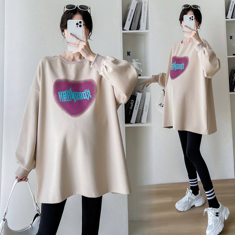 임부복 봄 가을 정장 탑 패셔너블하고 루즈한 트렌디한 엄마가 배를 덮는 스웨트셔츠를 입어 배를 지탱할 수 있는 투피스 세트