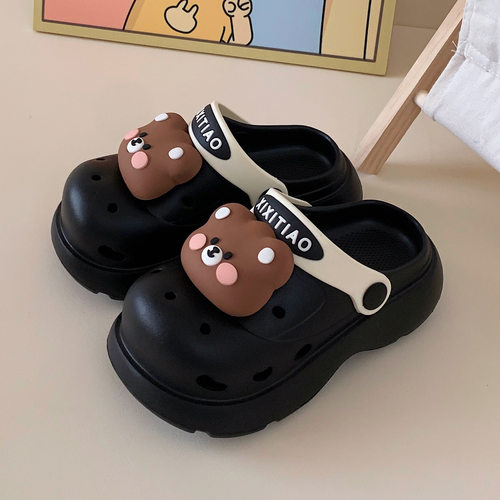 细细条个性腮红小熊儿童洞洞鞋