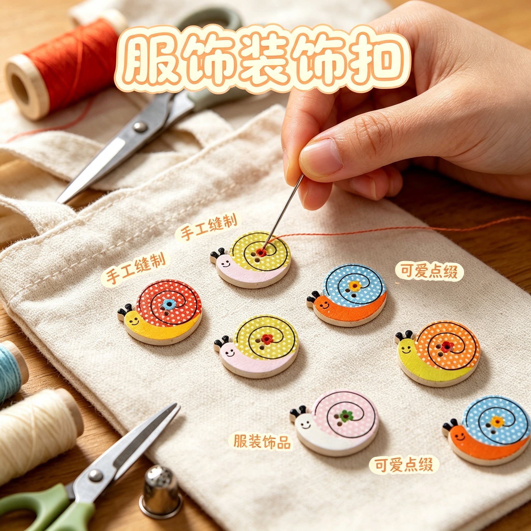 儿童木扣子手工DIY服装饰品辅料配件幼儿园卡通木质彩色蜗牛纽扣