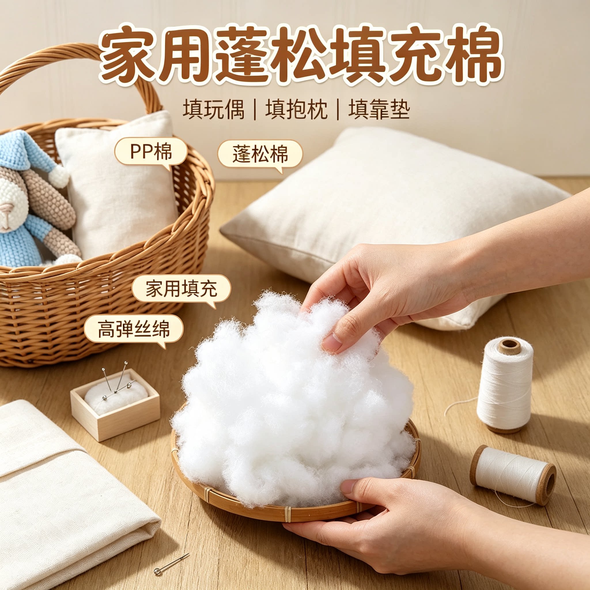 珍珠棉填充棉高弹纤维丝绵羽绒太空蓬松PP棉抱枕芯玩偶棉花填充物