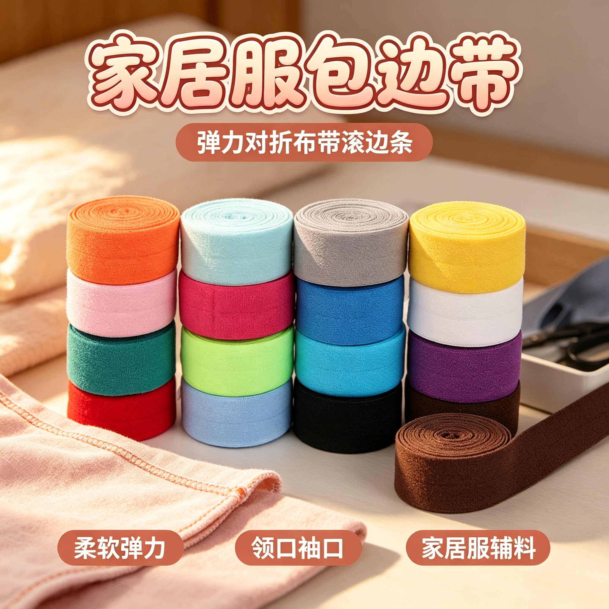 辅料批量 2cm彩色弹力包边带 内衣内裤松紧带对折布带包边滚边条