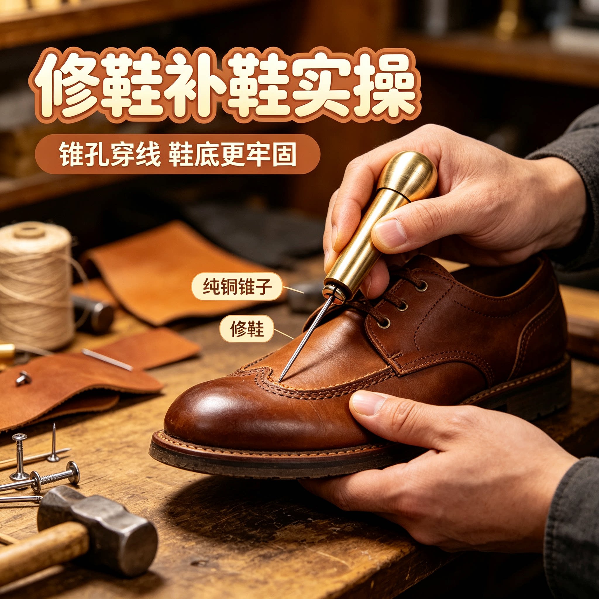 纯铜锥子 直勾弯针 修鞋补鞋工具 纳鞋底上鞋锥子 装订锥钩锥针