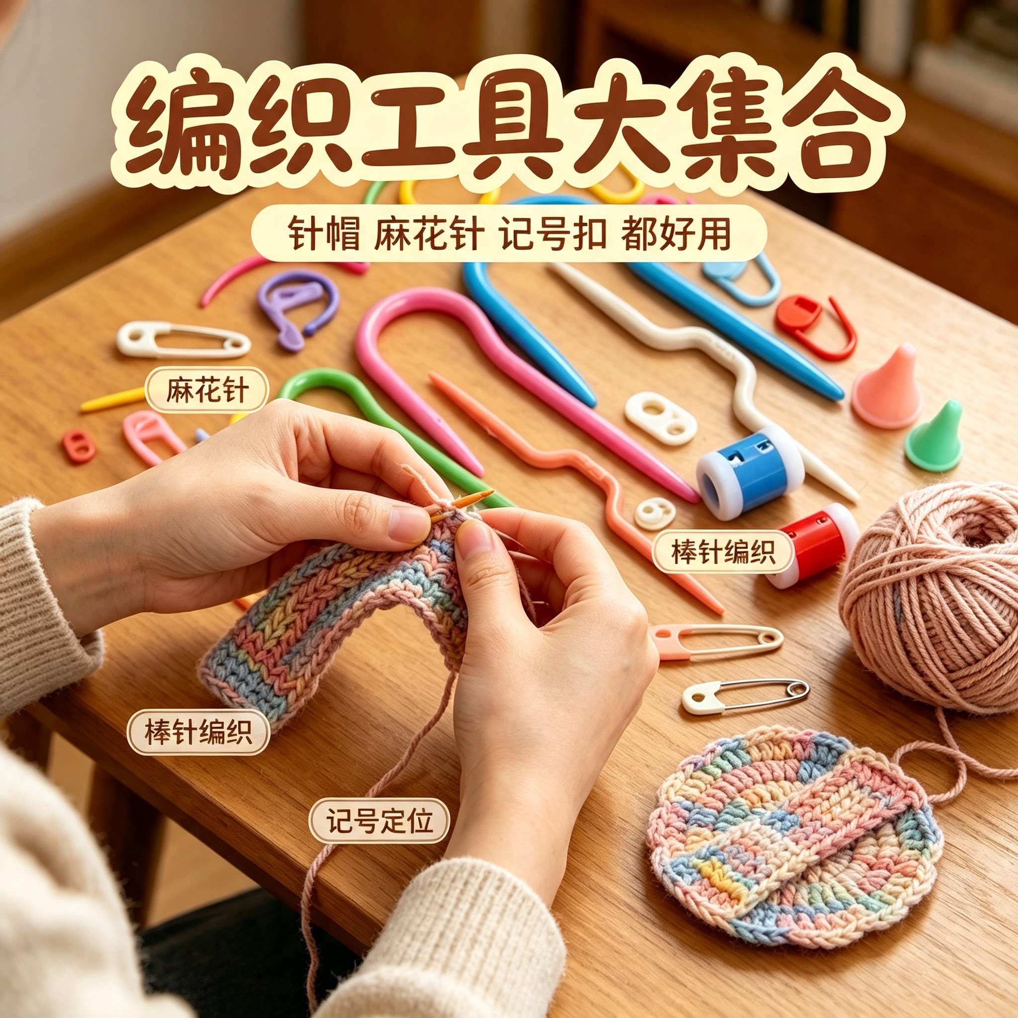 编织工具 针帽 U型麻花针 毛线棒针 大眼塑料针 记号扣别针绒线针