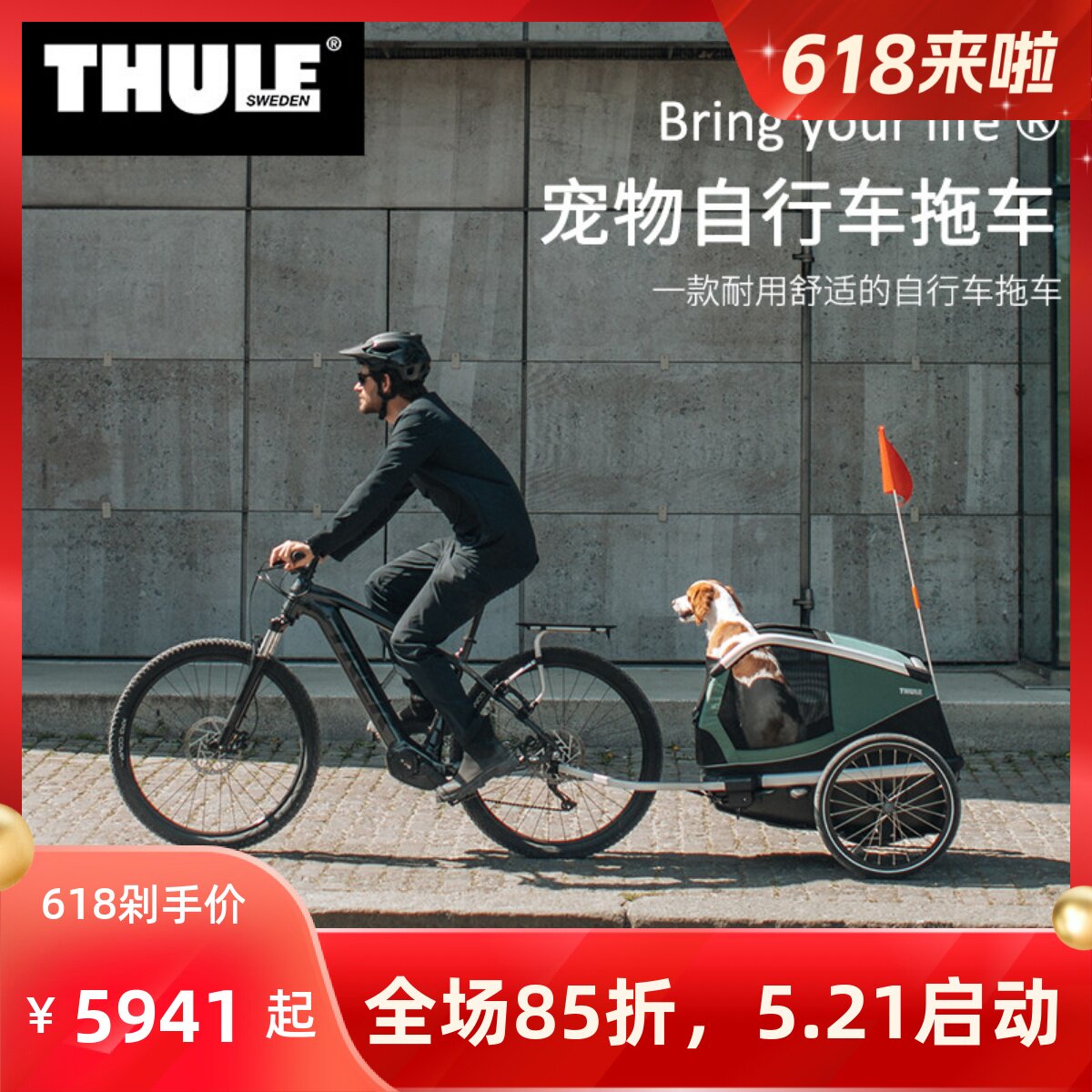 拓乐thule亲子车自行车拖车后挂狗狗车宠物儿童徒步推车户外骑行