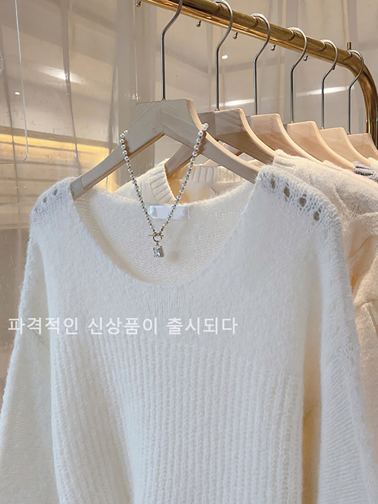 스웨터 여성 봄 가을 디자인 두꺼워진 게으른 너구리 벨벳 우유 부드럽고 왁시하고 부드러운 흰색 니트 탑