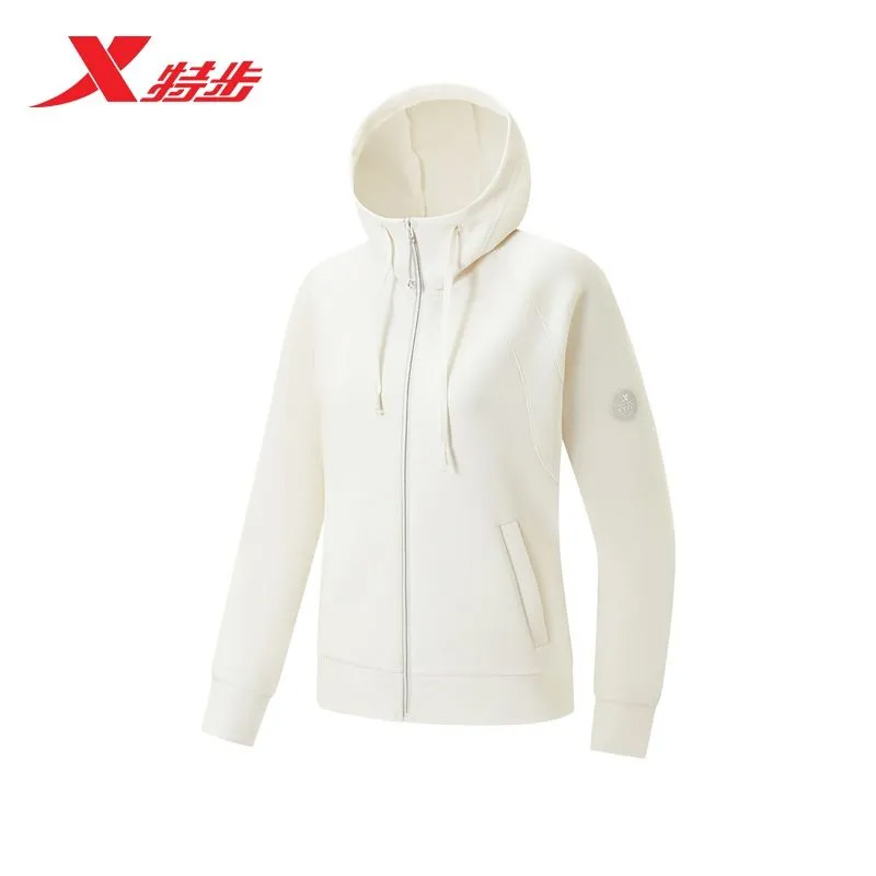 特步针织连帽上衣女2025秋季新款