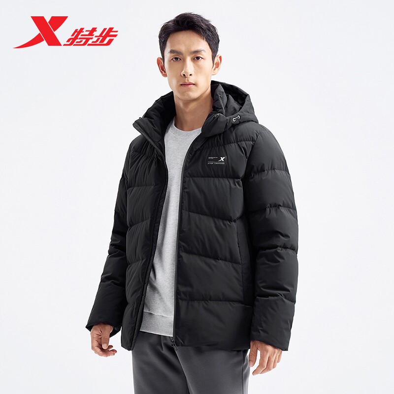 特步男士连帽羽绒服2025年冬季图片