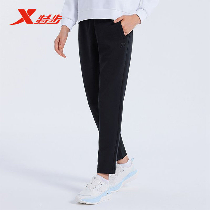 特步运动长裤女黑色2024秋