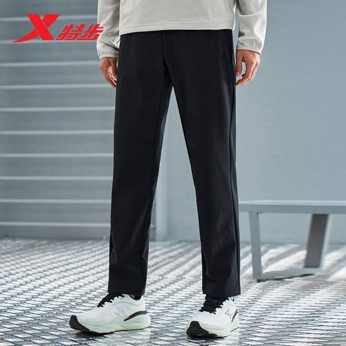 特步梭织长裤男加绒训练运动长裤