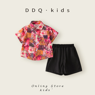 男童2025新款夏季套装花衬衫港风沙滩夏威夷穿搭儿童海边度假套装