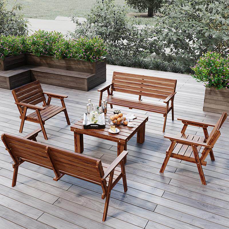 防腐木户外沙发庭院室外防水防晒家具露天露台椅花园阳台茶几院子