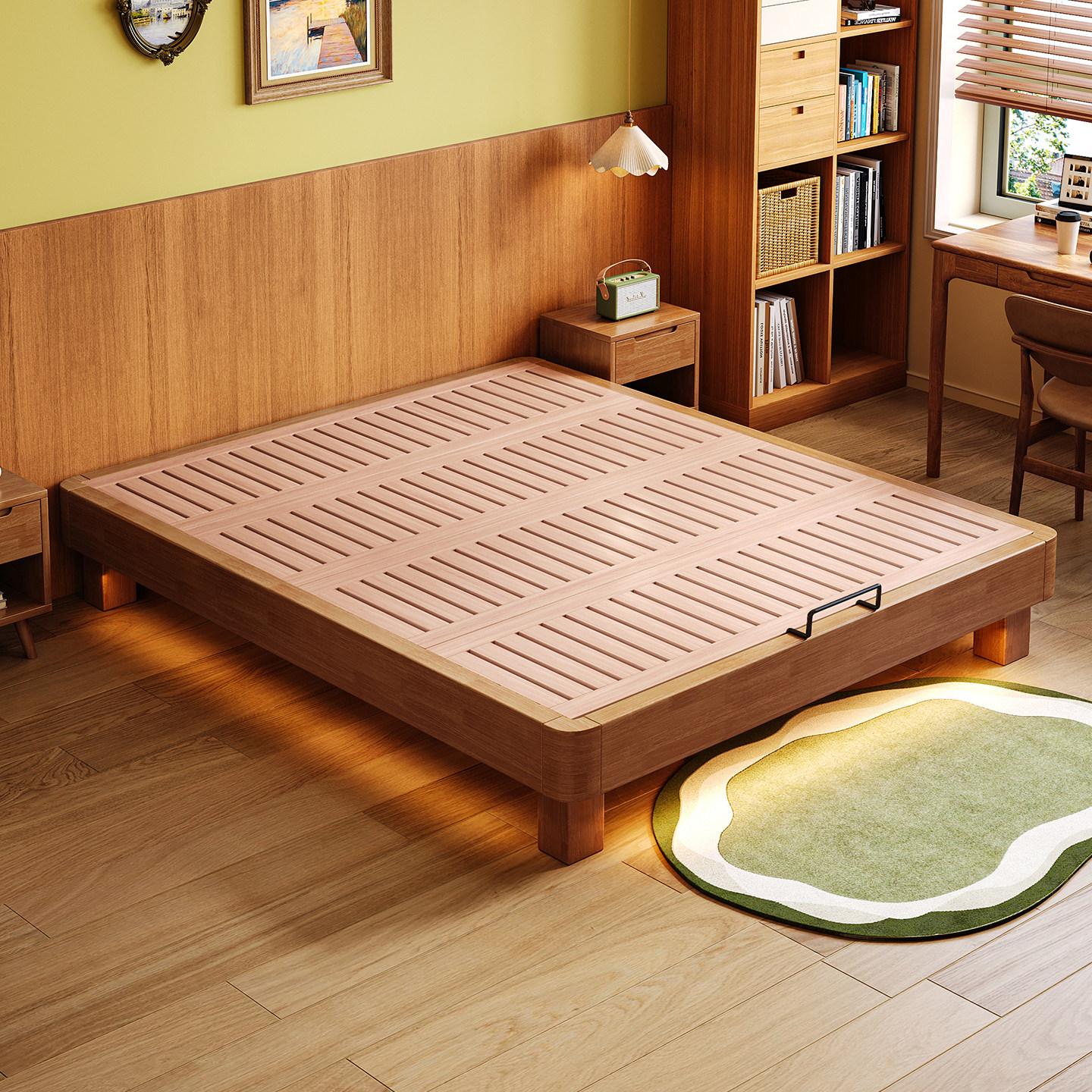 小户型全实木榉木无床头静音榻榻米满铺床板卧室双人床可定制尺寸