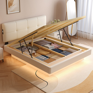 实木薄床头悬浮超大储物床小户型实木静音双人床可定制尺寸