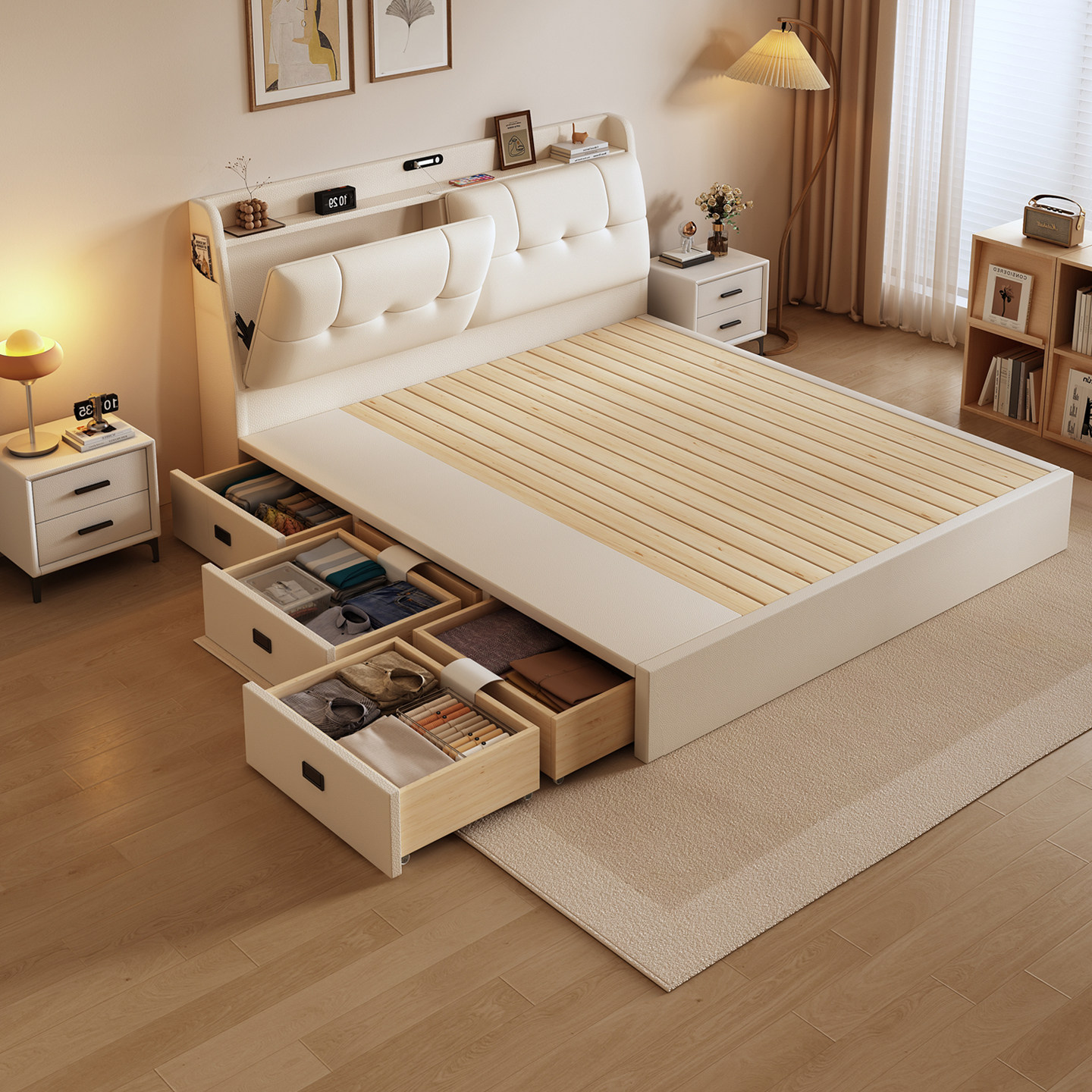 全实木多功能储物榻榻米床可收纳床头大三抽主卧静音双人床可定制