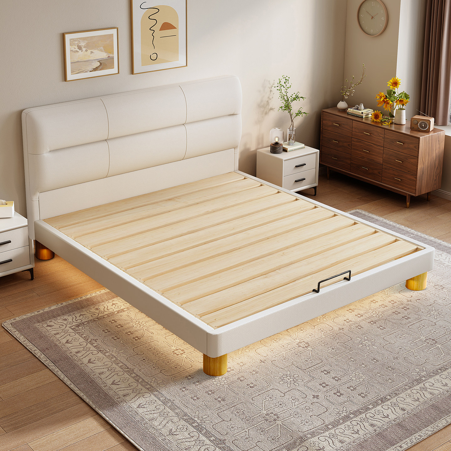 全实木薄床头床奶油风小户型燕尾榫静音双人床榫卯结构可定制尺寸