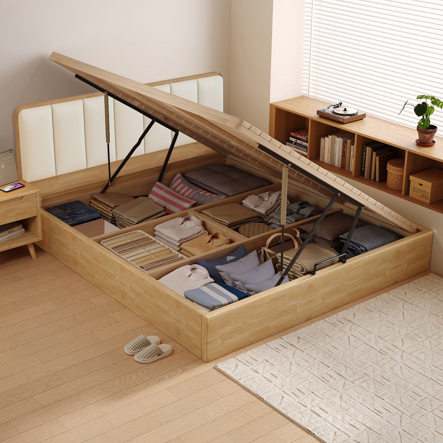 软包薄床头静音侧压储物主卧大床