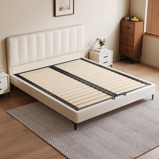 钢木床现代简约奶油风纯实木薄床头省空间床静音双人床可定制