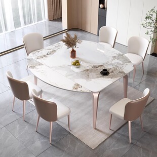 极简岩板餐桌椅组合现代简约方桌秒变圆桌小户型家用伸缩客厅桌子
