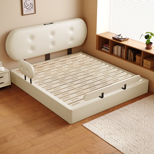 奶油风现代简约地台床静音双人床