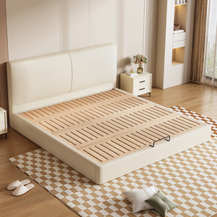 全实木薄床头榻榻米落地床齐边榉木静音双人床满铺床板支持定制