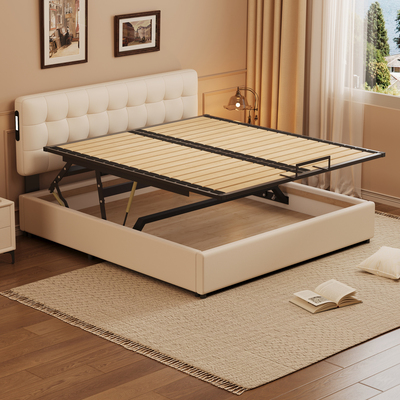 齐边小户型简约气压储物双人大床