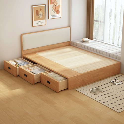 软包薄床头三抽储物静音榻榻米床