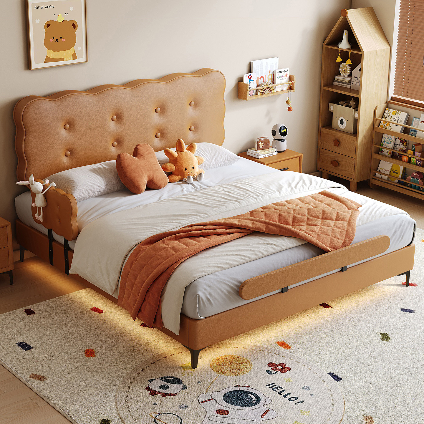 法式小户型儿童饼干床升降床头带护栏小孩房间卡通实木静音床定制