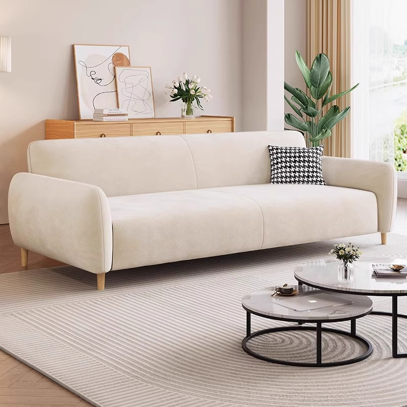小户型奶油风客厅直排科技布沙发