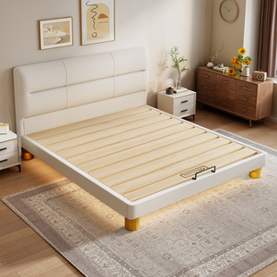 政府补贴全实木薄床头床奶油风小户型燕尾榫静音双人床可定制尺寸