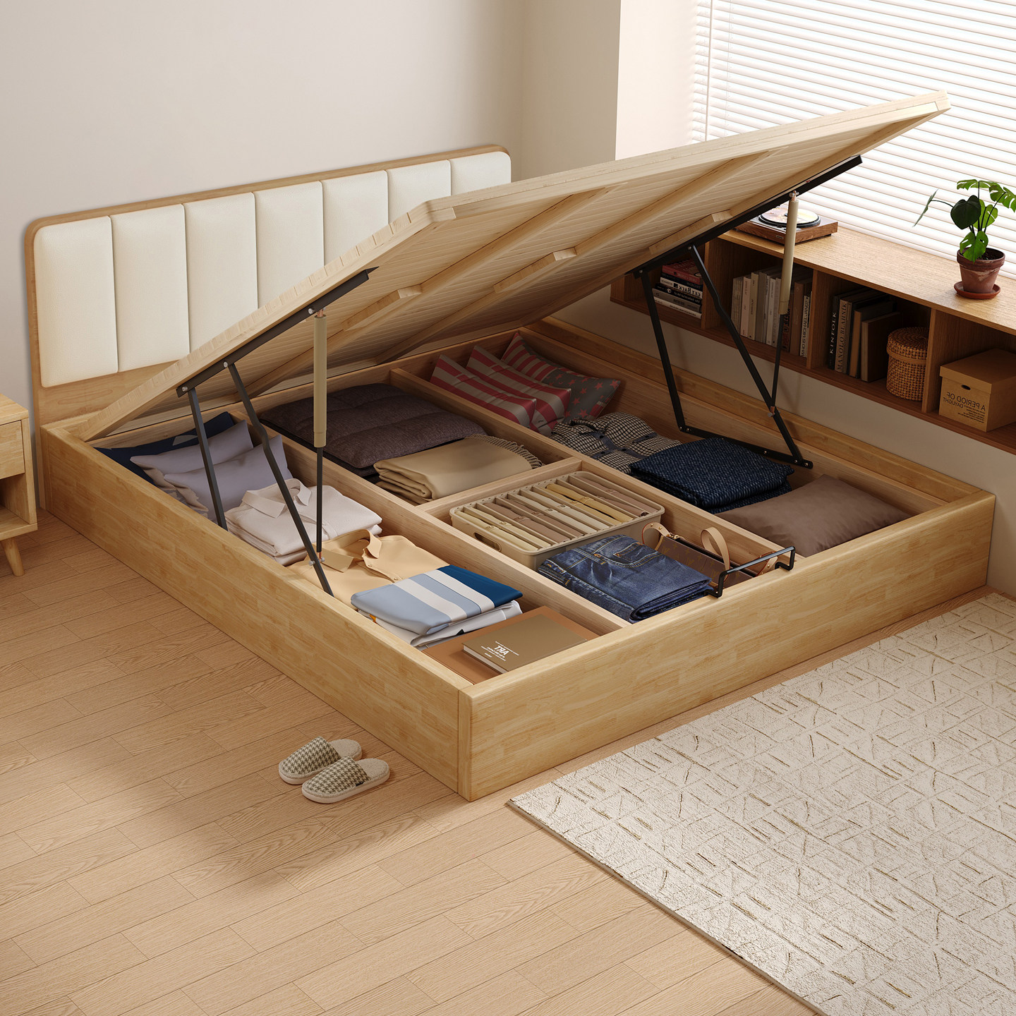 软包薄床头静音气压储物主卧大床