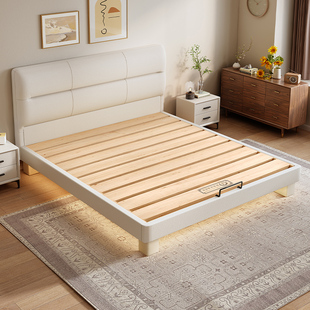 奶油风燕尾榫静音实木床现代简约小户型1.5m齐边大床支持定制尺寸