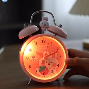 粉兔子小闹钟起床神器女孩学生专用桌面钟表学习儿童时钟2025新款