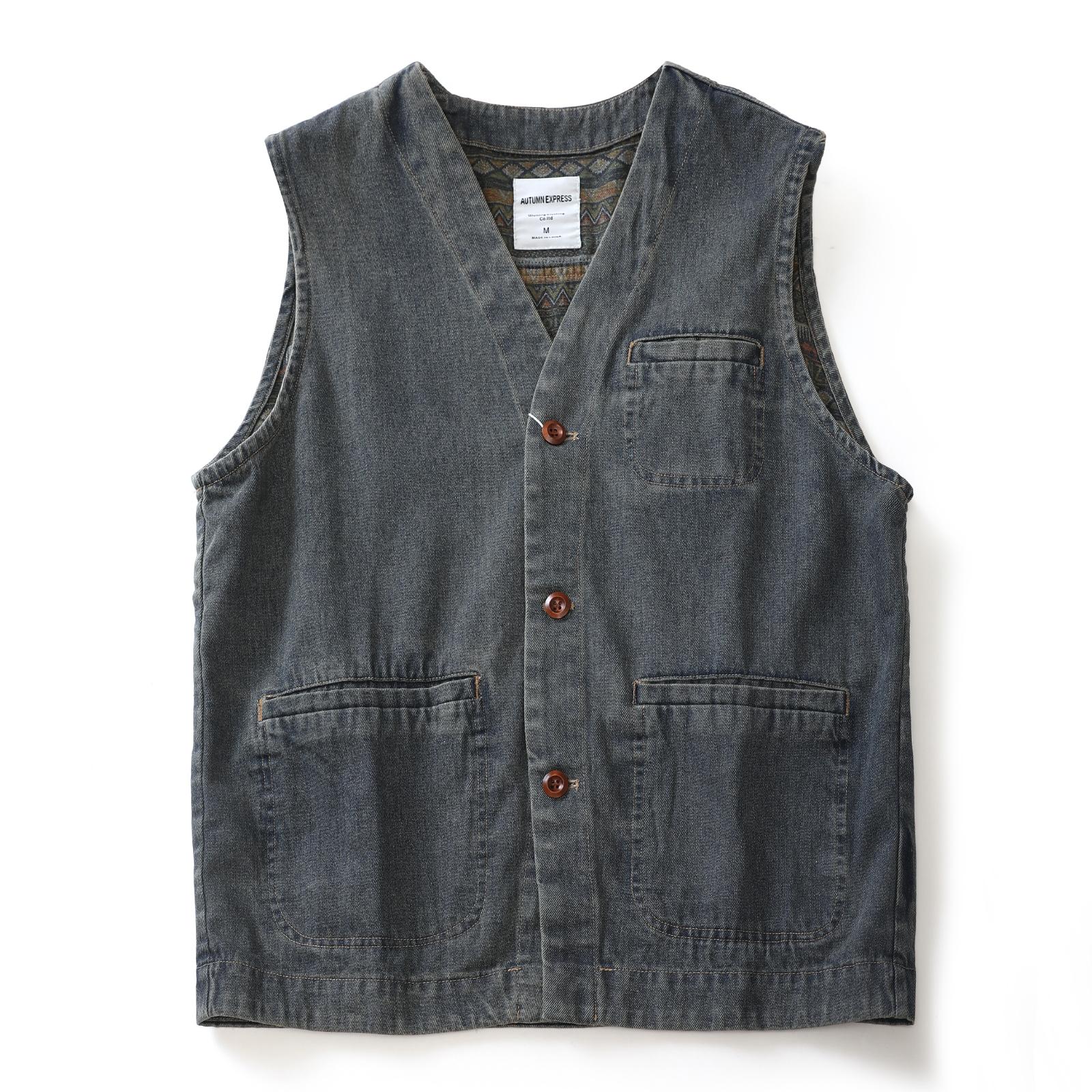 摩可福日系民族风V领牛仔马甲