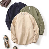 无领衬衣新中式 2024春秋季 通勤上衣 衬衫 立领男士 新款 简约纯棉长袖