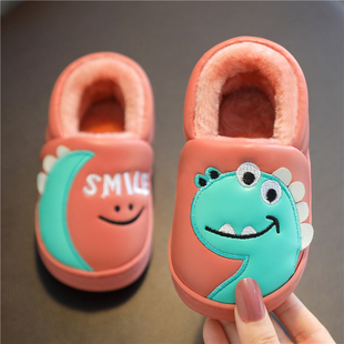 男宝宝防滑恐龙棉拖鞋带后跟室内家用秋冬婴童女可爱卡通小童包头