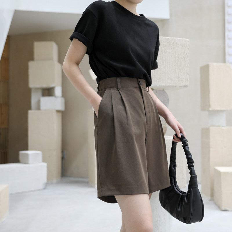 高腰西装短裤女夏薄款宽松直筒a字显瘦垂感休闲百搭五分阔腿中裤
