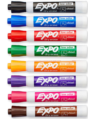 美国白板笔EXPO80078水性可擦三福白板笔低气味环保扁头斜头彩色套装会议教学80001