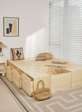 榻榻米拼接床箱木箱拼床实木箱体床储物柜小户型高箱床定制飘窗柜