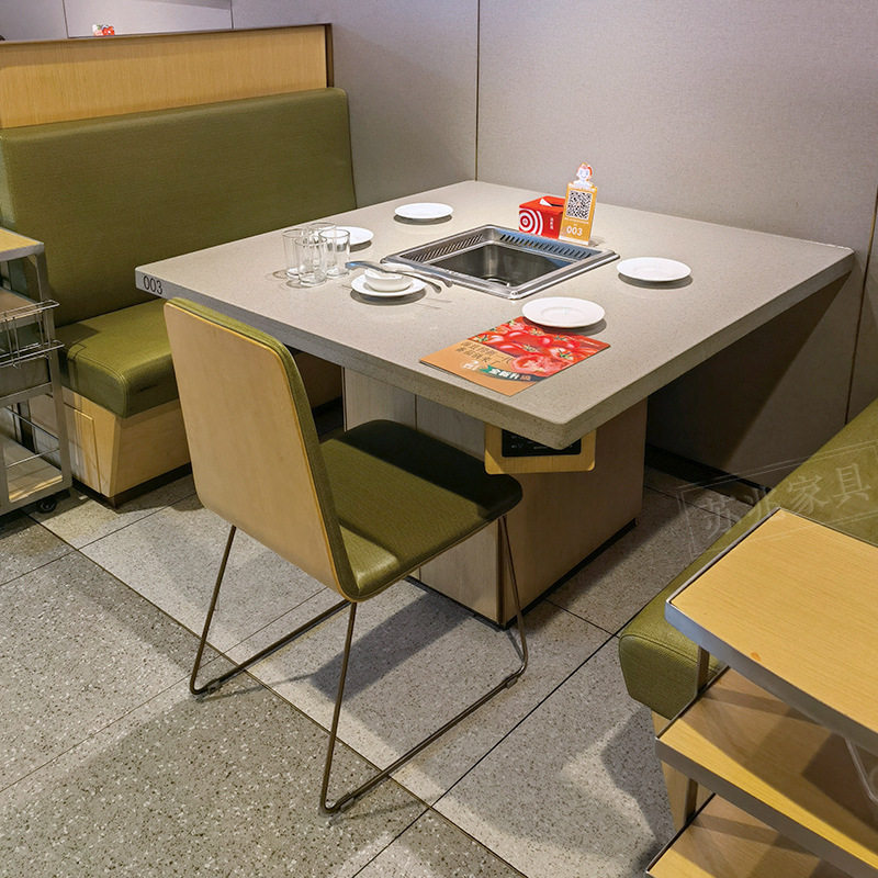 海底捞无烟大理石火锅桌子电磁炉一体商用自助烤肉串店餐桌椅组合