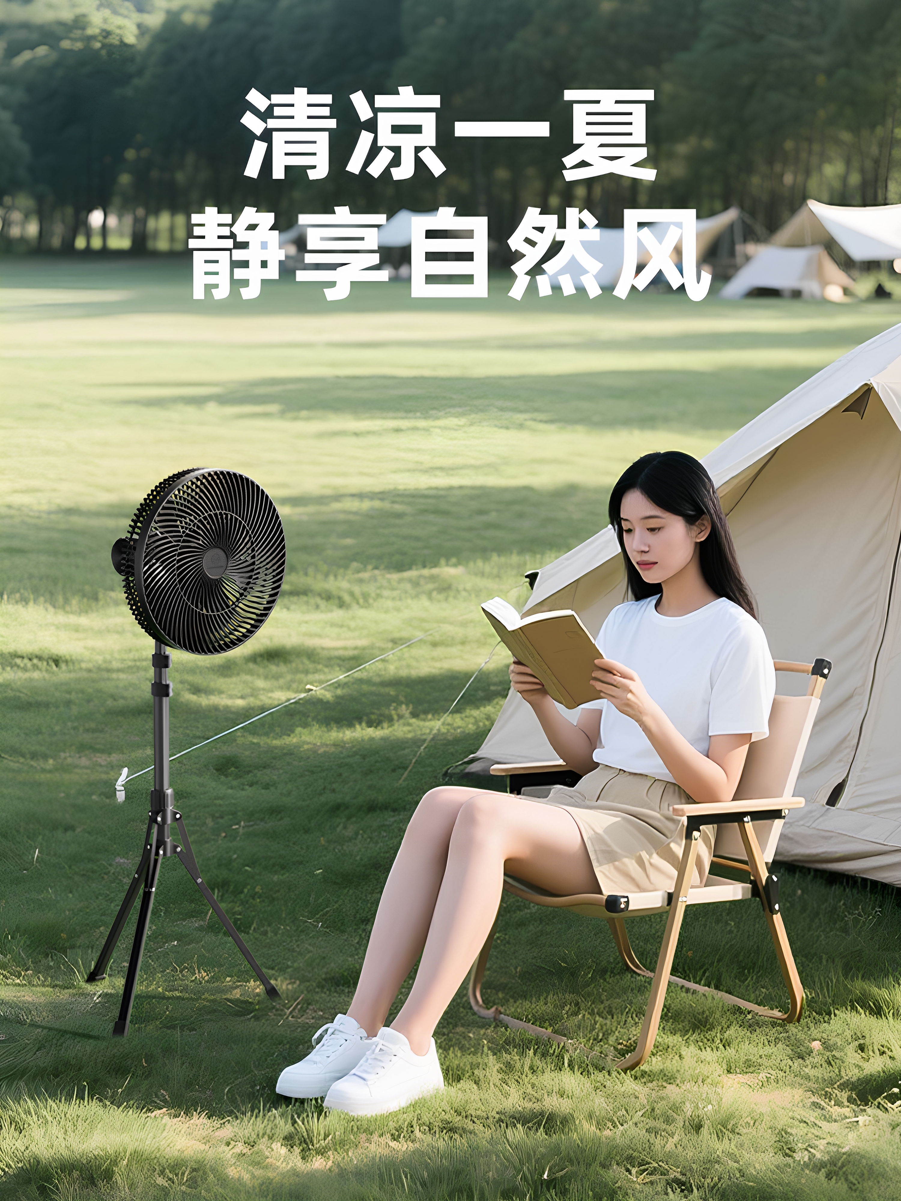 宁梦电风扇家用卧室立式风扇户外露营式充电风扇多场景大容量USB