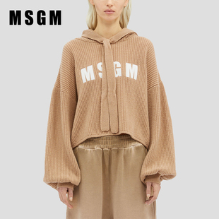 毛衣 羊毛羊绒混粉色高级长袖 MSGM早春新款 女士连帽宽松落肩针织衫