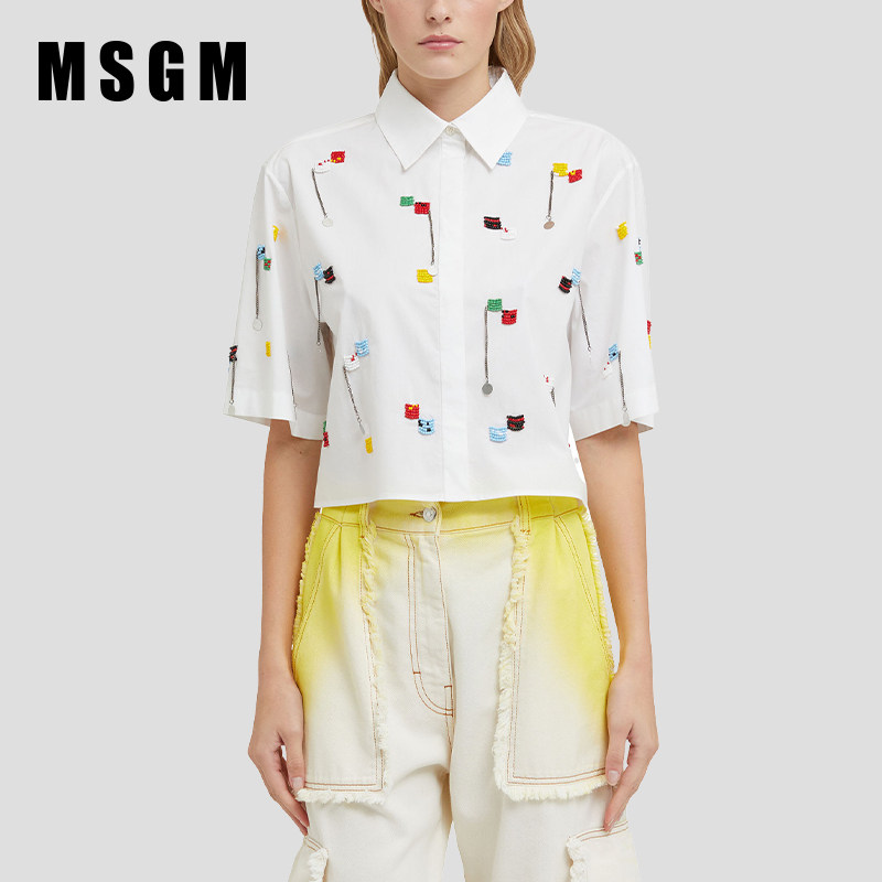 【明星同款】MSGM早秋女士时尚刺绣小球短款短袖衬衫图片