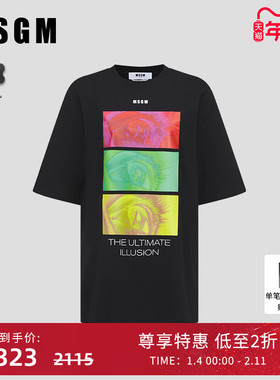 MSGM女士秋季遮肉纯棉宽松圆领短袖T恤上衣白色黑色质量新款慵懒