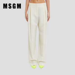 子 白色裤 MSGM早春女士宽松高腰直筒休闲阔腿职业西装 裤