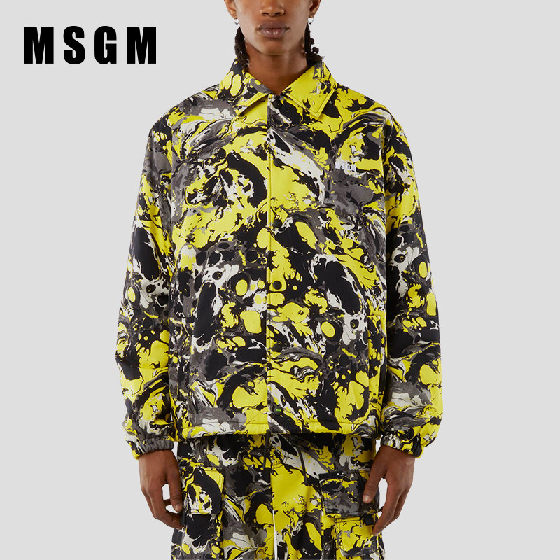 MSGM男士抽象图案印花纯棉衬衫式夹克