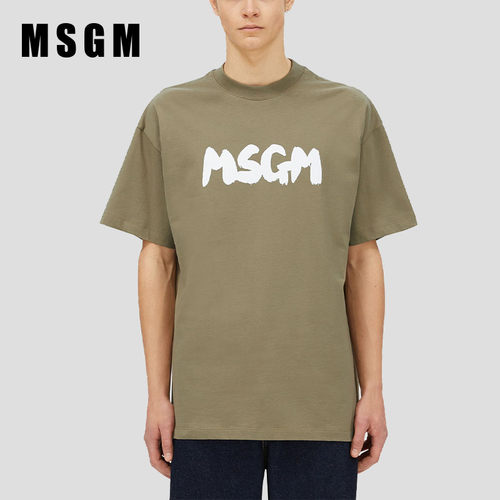 MSGM24早春新款男士纯棉徽标字母简约百搭圆领短袖T恤上衣