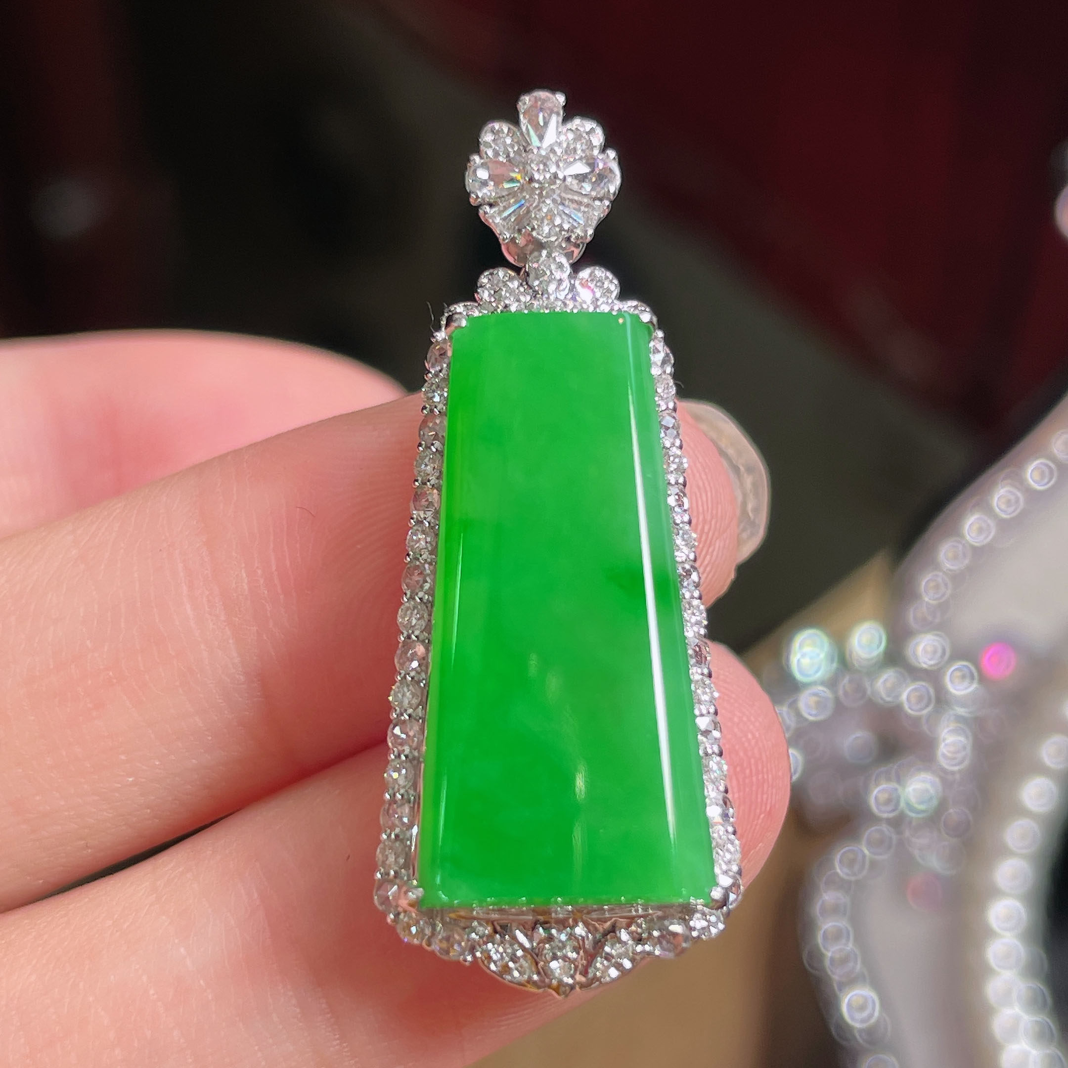 翠秦之皇冰阳绿无事牌吊坠 18k金镶嵌天然翡翠A货高档礼物收藏