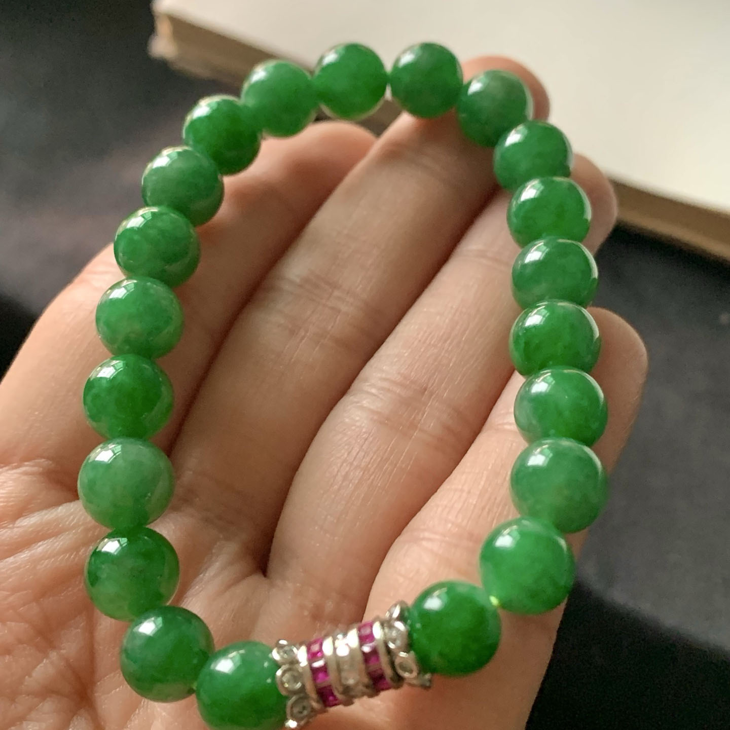 翠秦之皇冰阳绿圆珠手串 玉石老坑种天然翡翠A货