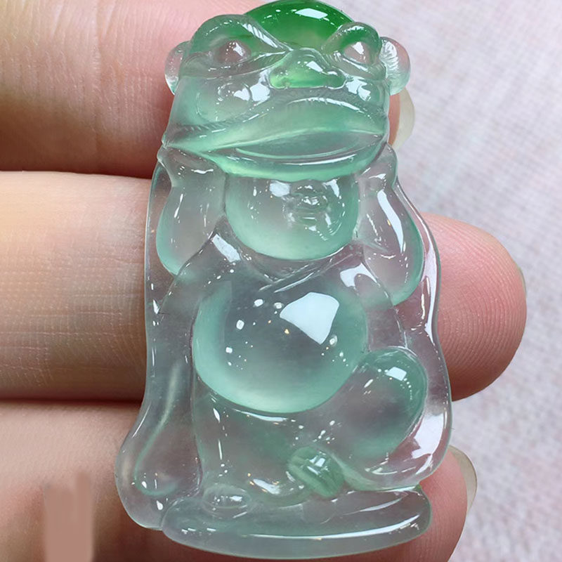 翠秦之皇冰种招财童子吊坠 天然翡翠a货缅甸玉石清透饱满圆润