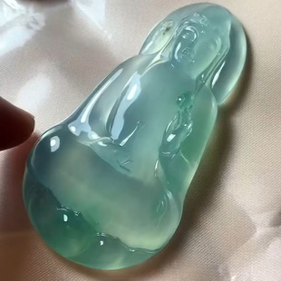 翠秦之皇高冰素衣观音吊坠 18k金镶嵌天然翡翠A货种色兼备气质